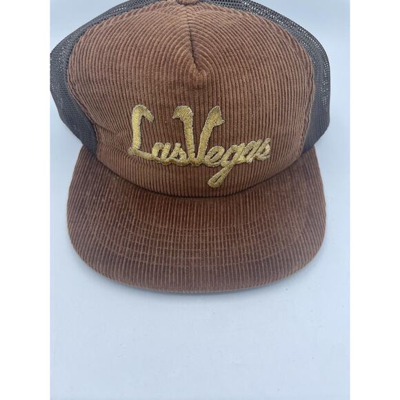 Vtg Trucker Hat Brown Corduroy Las Vegas Mesh SnapBack Baseball Cap READ - Picture 12 of 12